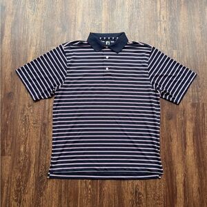 FootJoy Men’s Navy Blue Trio Stripe Lisle Performance Golf Polo Shirt- Size L